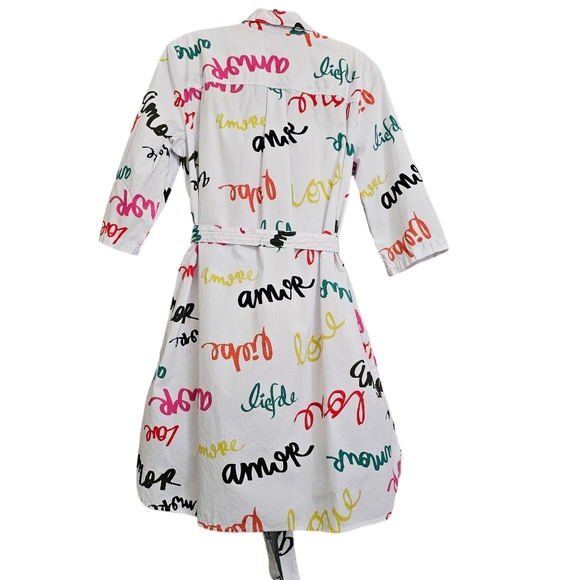 Nwot NY & CO White & Multicolored Script Words 3\4Sleeve Collared Shirt Dress - Picture 8 of 16